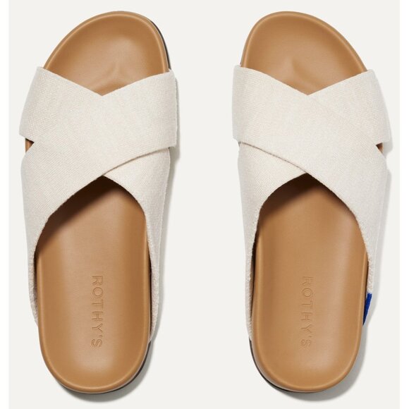 Rothy’s Women The Weekend Slide Sandals Oat Natural Breathable Hemp Size 9 Beach - Picture 1 of 11